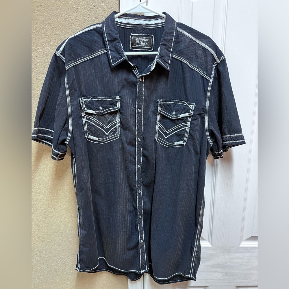 Black Label Men’s Short Sleeve Button-Up Shirt - Mavy Blue.